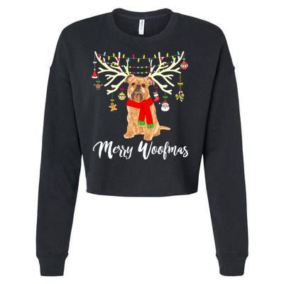 Merry Woofmas Brussels Griffon Reindeer Christmas Dog Cropped Pullover Crew