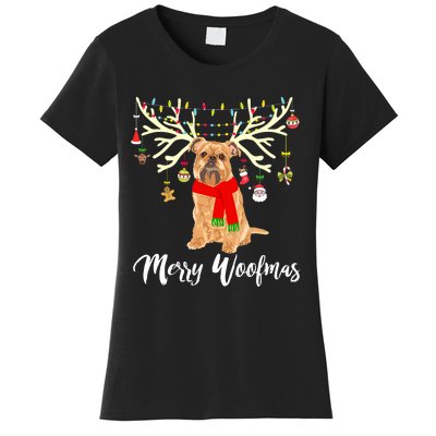 Merry Woofmas Brussels Griffon Reindeer Christmas Dog Women's T-Shirt