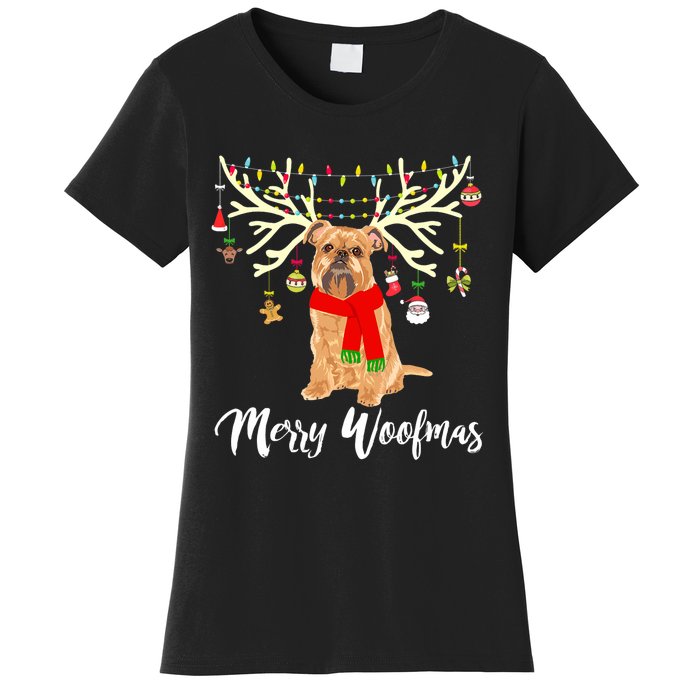 Merry Woofmas Brussels Griffon Reindeer Christmas Dog Women's T-Shirt