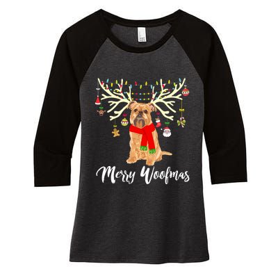 Merry Woofmas Brussels Griffon Reindeer Christmas Dog Women's Tri-Blend 3/4-Sleeve Raglan Shirt