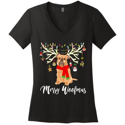 Merry Woofmas Brussels Griffon Reindeer Christmas Dog Women's V-Neck T-Shirt