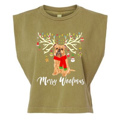 Merry Woofmas Brussels Griffon Reindeer Christmas Dog Garment-Dyed Women's Muscle Tee