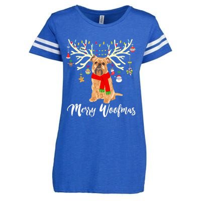 Merry Woofmas Brussels Griffon Reindeer Christmas Dog Enza Ladies Jersey Football T-Shirt