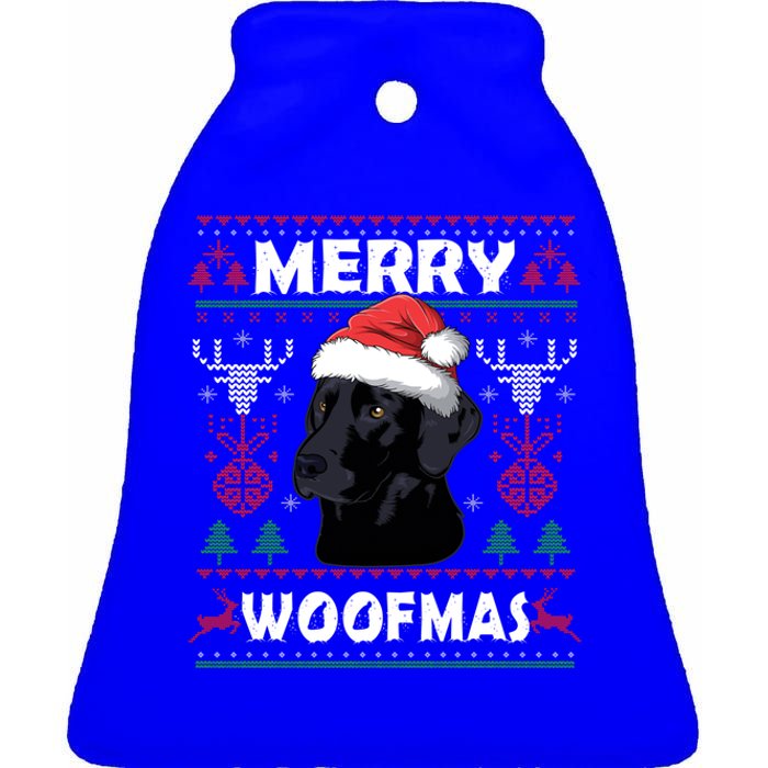 Merry Woofmas Black Lab Christmas Dog Lover Xmas Gift Great Gift Ceramic Bell Ornament