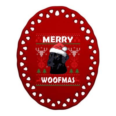 Merry Woofmas Black Lab Christmas Dog Lover Xmas Gift Great Gift Ceramic Oval Ornament