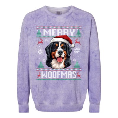 Merry Woofmas Bernese Mountain Dog Christmas Berner Colorblast Crewneck Sweatshirt