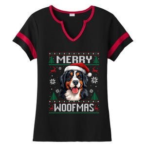 Merry Woofmas Bernese Mountain Dog Christmas Berner Ladies Halftime Notch Neck Tee