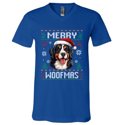 Merry Woofmas Bernese Mountain Dog Christmas Berner V-Neck T-Shirt