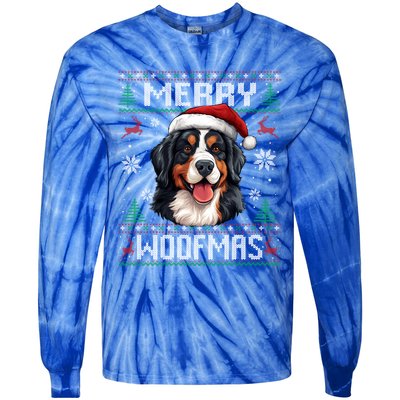 Merry Woofmas Bernese Mountain Dog Christmas Berner Tie-Dye Long Sleeve Shirt