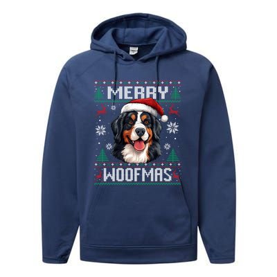 Merry Woofmas Bernese Mountain Dog Christmas Berner Performance Fleece Hoodie