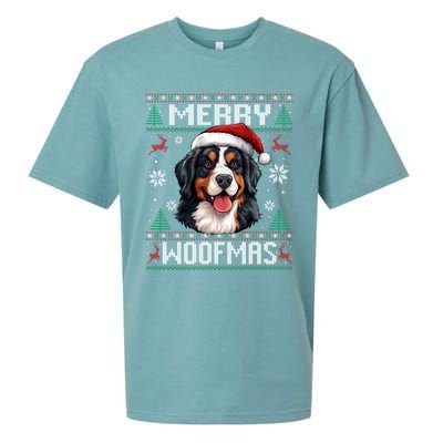 Merry Woofmas Bernese Mountain Dog Christmas Berner Sueded Cloud Jersey T-Shirt