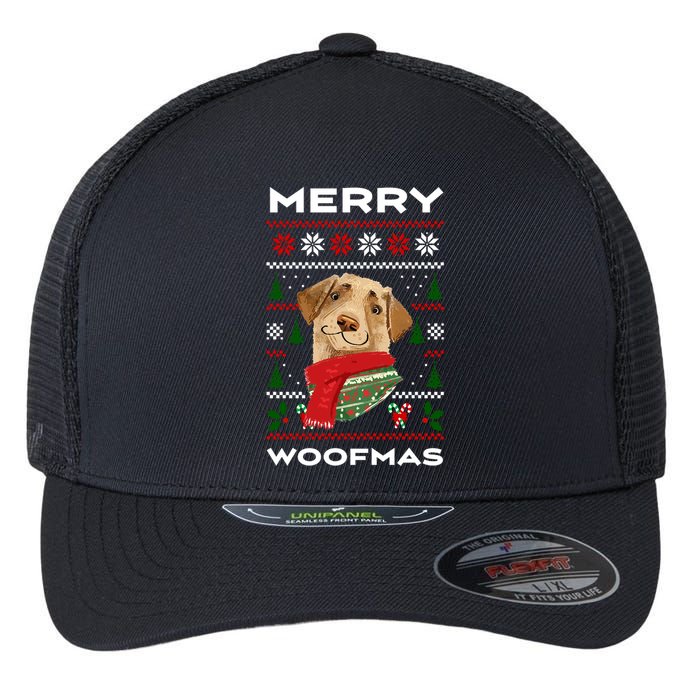Merry Woofmas Cute Dog Ugly Christmas Flexfit Unipanel Trucker Cap