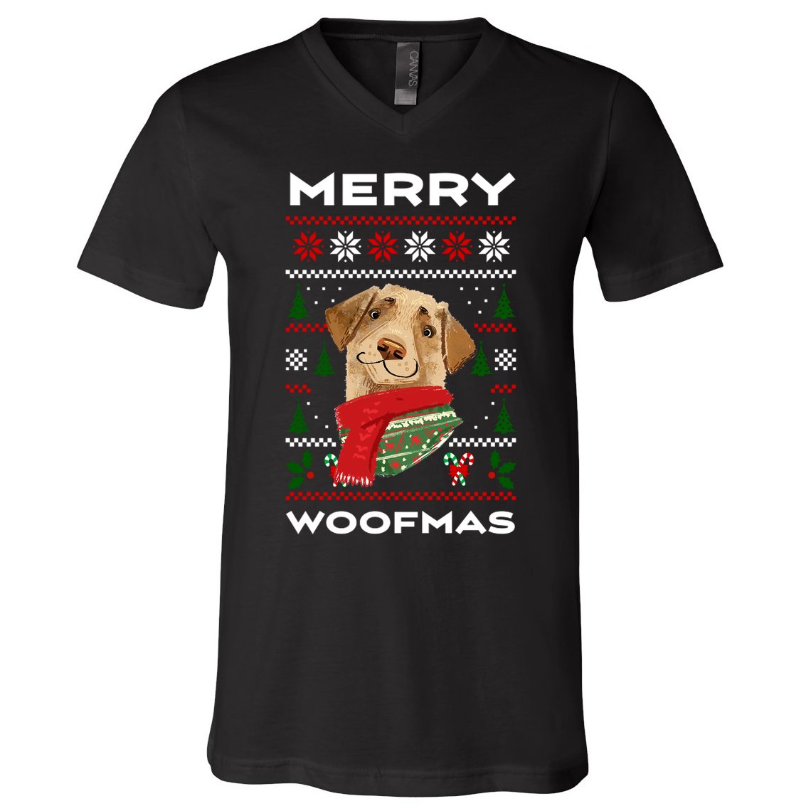 Merry Woofmas Cute Dog Ugly Christmas V-Neck T-Shirt