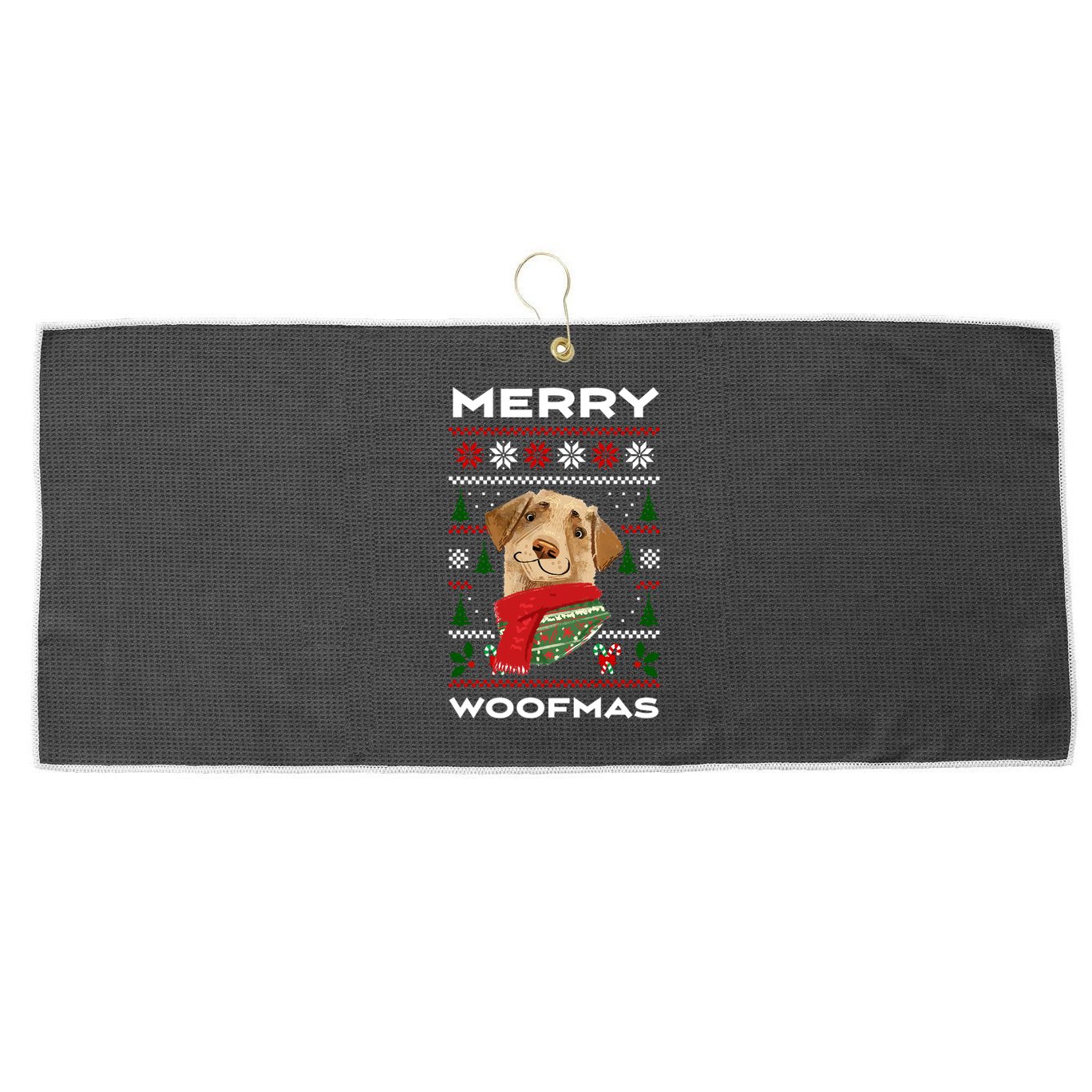 Merry Woofmas Cute Dog Ugly Christmas Large Microfiber Waffle Golf Towel