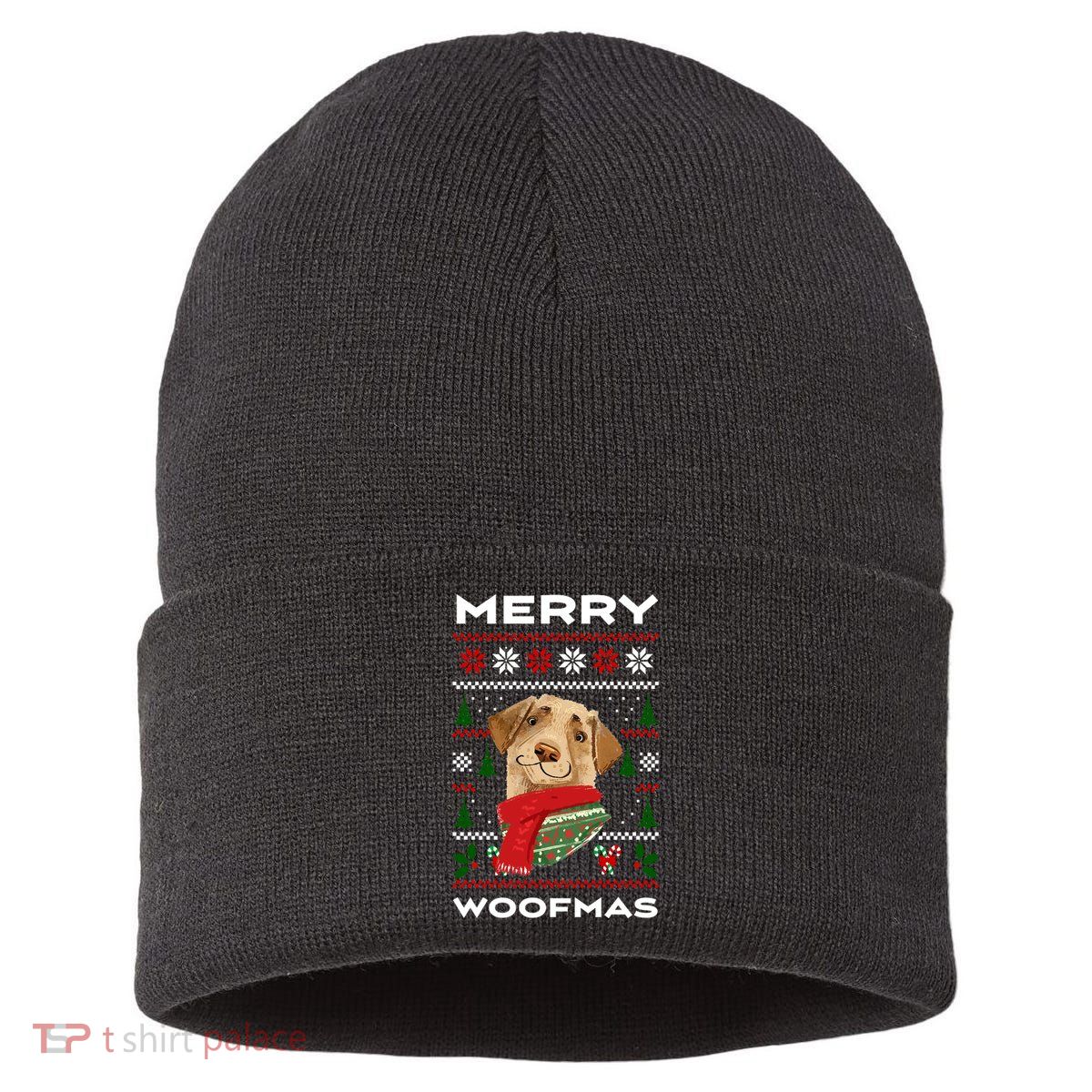 Merry Woofmas Cute Dog Ugly Christmas Sustainable Knit Beanie