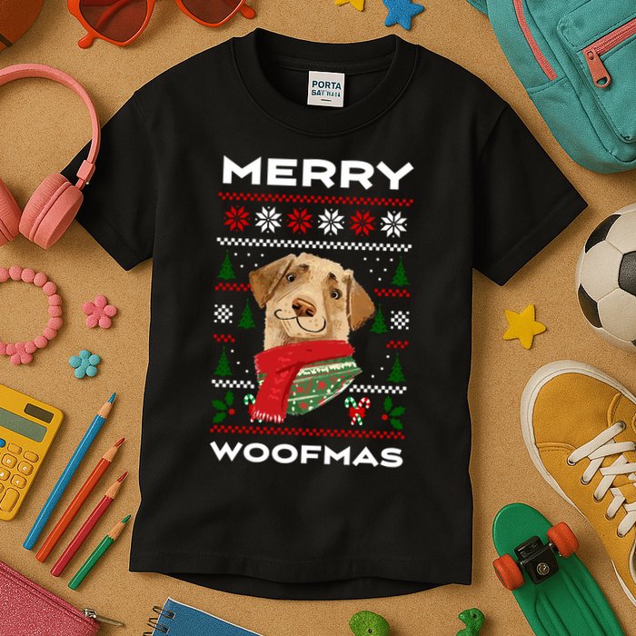 Merry Woofmas Cute Dog Ugly Christmas Kids T-Shirt