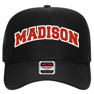 Madison Wisconsin Classic Athletic Sports High Crown Mesh Back Trucker Hat