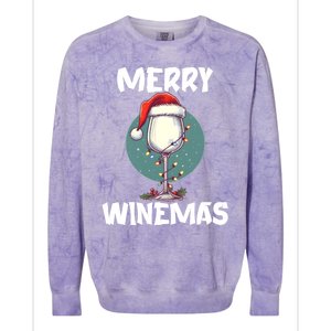 Merry Winemas Christmas Wine Glass Santa Claus Hat Funny Gift Colorblast Crewneck Sweatshirt