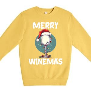 Merry Winemas Christmas Wine Glass Santa Claus Hat Funny Gift Premium Crewneck Sweatshirt