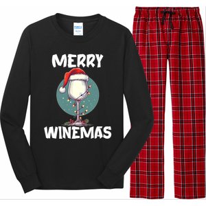 Merry Winemas Christmas Wine Glass Santa Claus Hat Funny Gift Long Sleeve Pajama Set