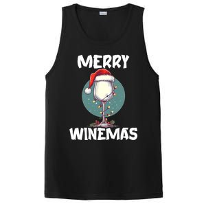 Merry Winemas Christmas Wine Glass Santa Claus Hat Funny Gift PosiCharge Competitor Tank