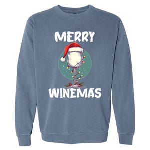 Merry Winemas Christmas Wine Glass Santa Claus Hat Funny Gift Garment-Dyed Sweatshirt