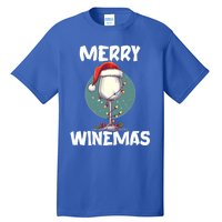 Merry Winemas Christmas Wine Glass Santa Claus Hat Funny Gift Tall T-Shirt