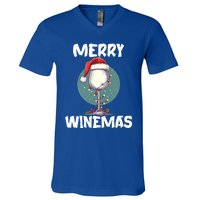 Merry Winemas Christmas Wine Glass Santa Claus Hat Funny Gift V-Neck T-Shirt