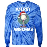 Merry Winemas Christmas Wine Glass Santa Claus Hat Funny Gift Tie-Dye Long Sleeve Shirt