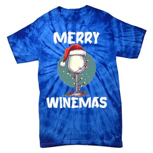 Merry Winemas Christmas Wine Glass Santa Claus Hat Funny Gift Tie-Dye T-Shirt