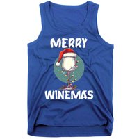 Merry Winemas Christmas Wine Glass Santa Claus Hat Funny Gift Tank Top