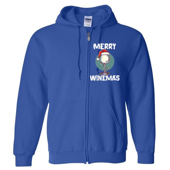 Merry Winemas Christmas Wine Glass Santa Claus Hat Funny Gift Full Zip Hoodie