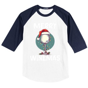 Merry Winemas Christmas Wine Glass Santa Claus Hat Funny Gift Baseball Sleeve Shirt