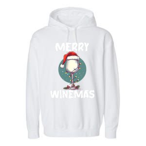 Merry Winemas Christmas Wine Glass Santa Claus Hat Funny Gift Garment-Dyed Fleece Hoodie