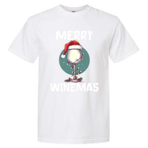 Merry Winemas Christmas Wine Glass Santa Claus Hat Funny Gift Garment-Dyed Heavyweight T-Shirt