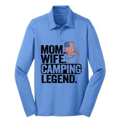 Mom Wife Camping Legend Camper American Flag Camping Gift Silk Touch Performance Long Sleeve Polo