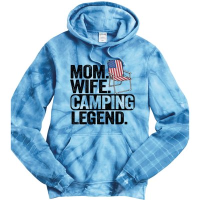 Mom Wife Camping Legend Camper American Flag Camping Gift Tie Dye Hoodie