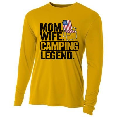 Mom Wife Camping Legend Camper American Flag Camping Gift Cooling Performance Long Sleeve Crew