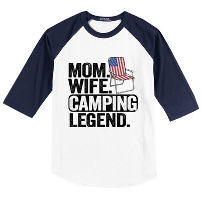 Mom Wife Camping Legend Camper American Flag Camping Gift Baseball Sleeve Shirt