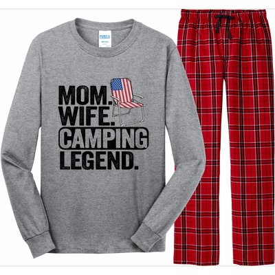 Mom Wife Camping Legend Camper American Flag Camping Gift Long Sleeve Pajama Set