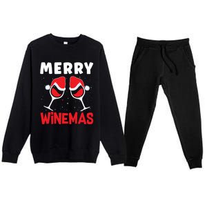 Merry Winemas Christmas Wine Gift Premium Crewneck Sweatsuit Set