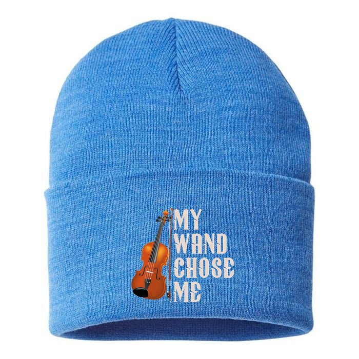 My Wand Chose Me Violin Musician Humor Sustainable Knit Beanie