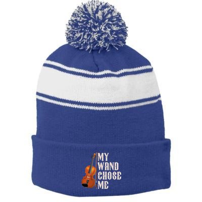 My Wand Chose Me Violin Musician Humor Stripe Pom Pom Beanie