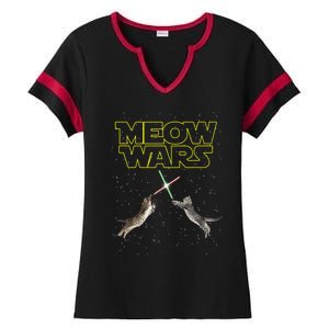 Meow Wars, Cat Wars, Funny Cat, Cat Lover Ladies Halftime Notch Neck Tee