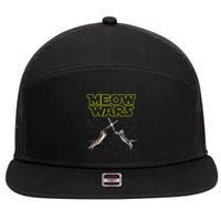 Meow Wars, Cat Wars, Funny Cat, Cat Lover 7 Panel Mesh Trucker Snapback Hat