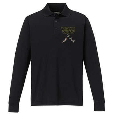 Meow Wars, Cat Wars, Funny Cat, Cat Lover Performance Long Sleeve Polo