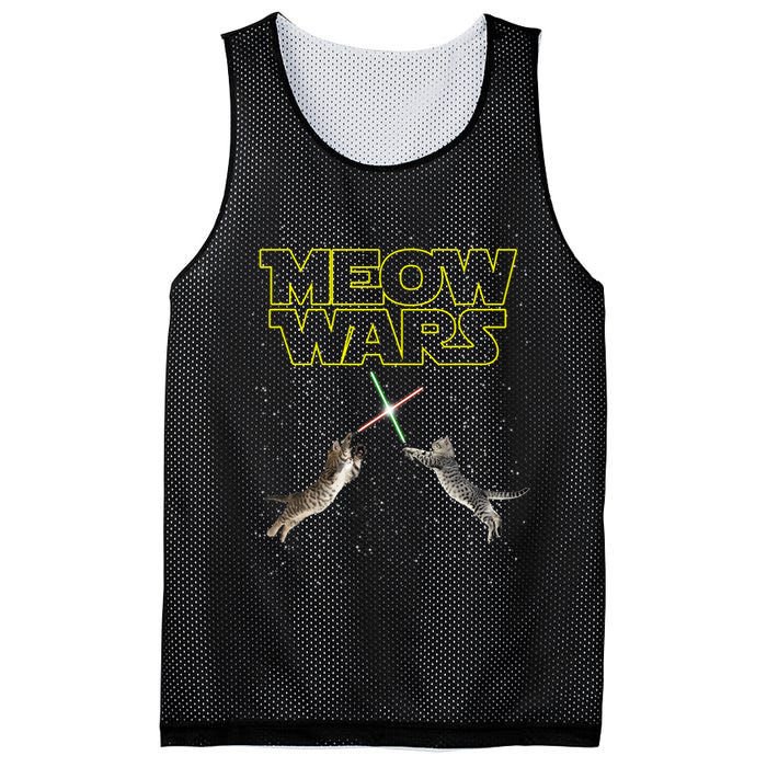 Meow Wars, Cat Wars, Funny Cat, Cat Lover Mesh Reversible Basketball Jersey Tank