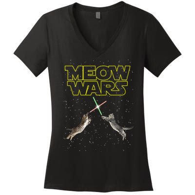 Meow Wars, Cat Wars, Funny Cat, Cat Lover Women's V-Neck T-Shirt