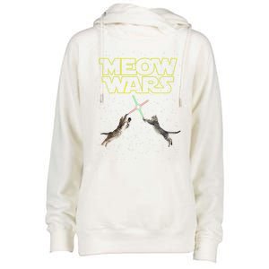 Meow Wars, Cat Wars, Funny Cat, Cat Lover Womens Funnel Neck Pullover Hood