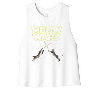 Meow Wars, Cat Wars, Funny Cat, Cat Lover Women's Racerback Cropped Tank